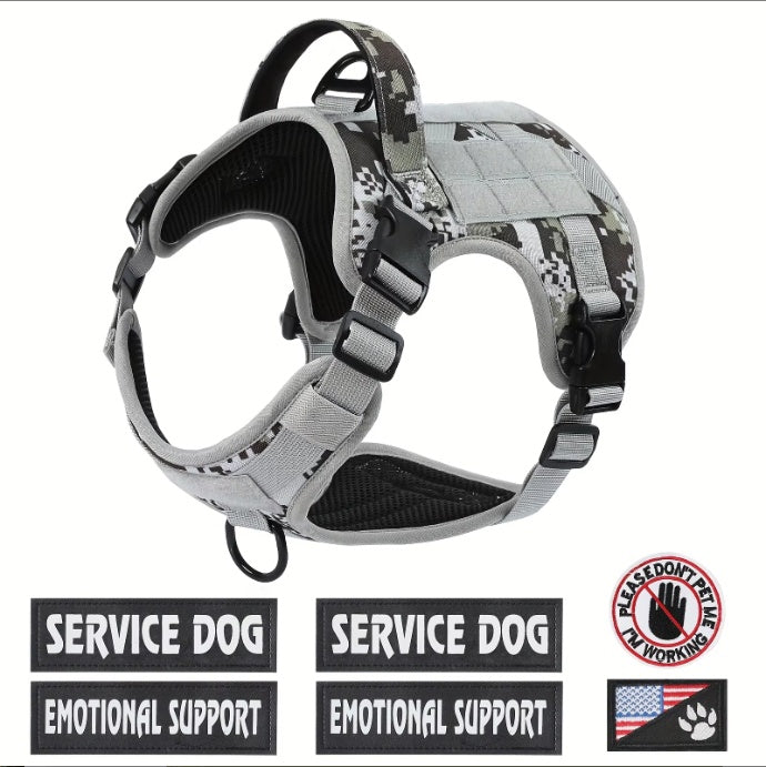 Hiphoppet US Local Tactical Service Dog Harness Vest Adjustable Reflective No Pulling Large Dog Harness With Metal Buckle