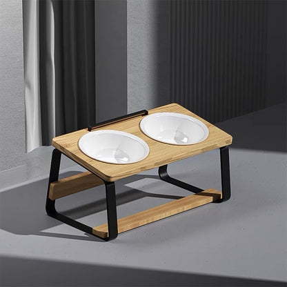 Ceramic Double Bowl Pet Water Feeding Bowl Protect Cervical Spine Cat Food Holder