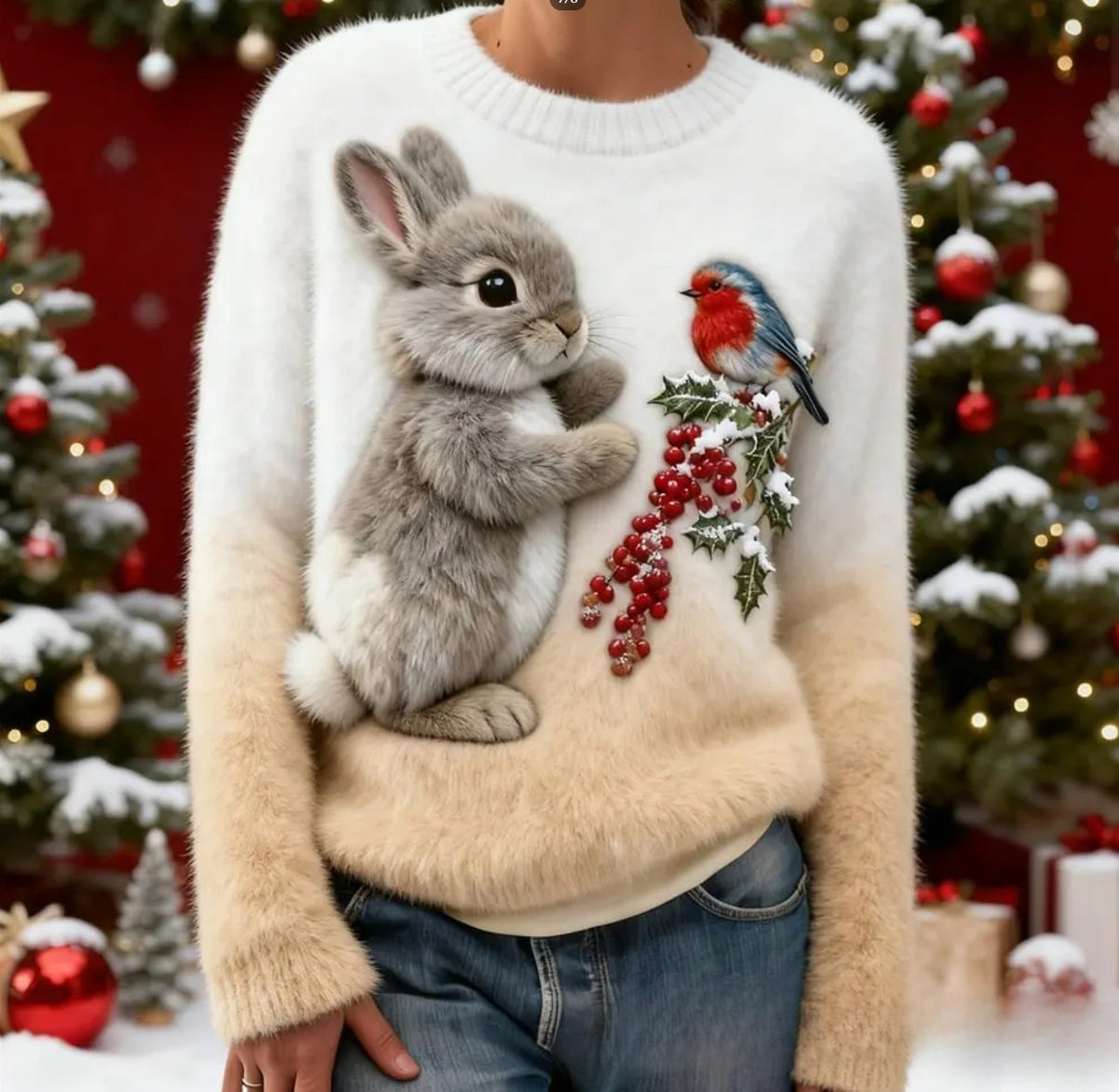 Digital-printed Christmas-patterned Women's Flannel Hoodie