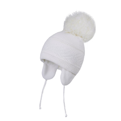 Knitted Hat Solid Color Plus Plush Big Ball