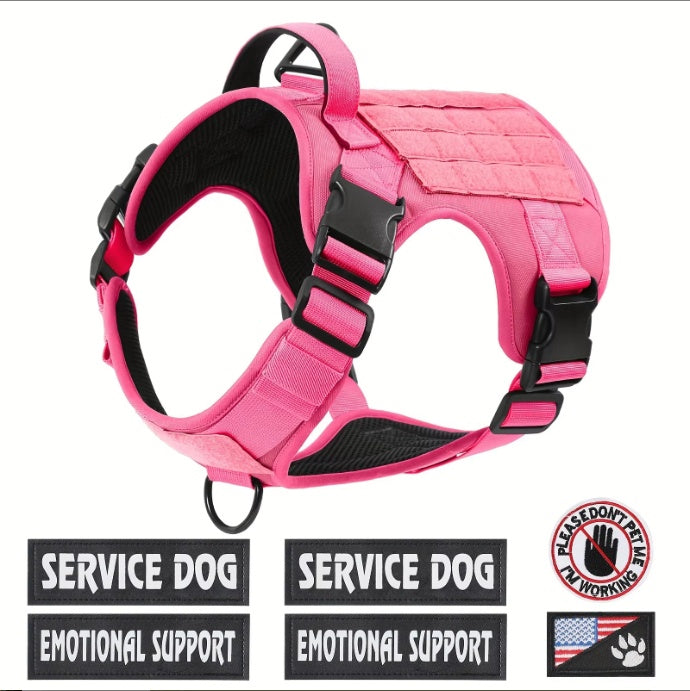 Hiphoppet US Local Tactical Service Dog Harness Vest Adjustable Reflective No Pulling Large Dog Harness With Metal Buckle