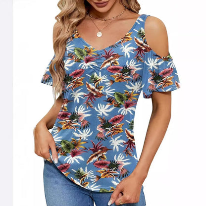 Women's Off-shoulder Printed Short-sleeve Loose Top