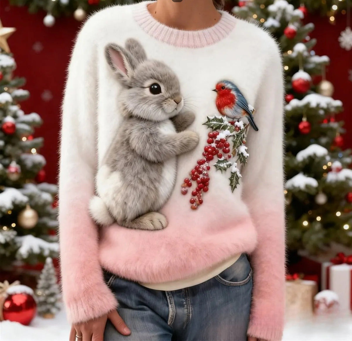 Digital-printed Christmas-patterned Women's Flannel Hoodie