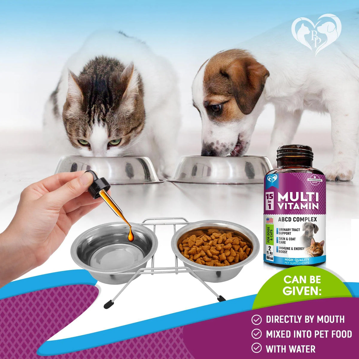 Cat And Dog Multivitamin Liquid With Glucosamine & Cranberry 15 In 1 Health Supplements For Urinary Tract Kidney Bladder Hip And Joint Skin And Coat 60 Ml