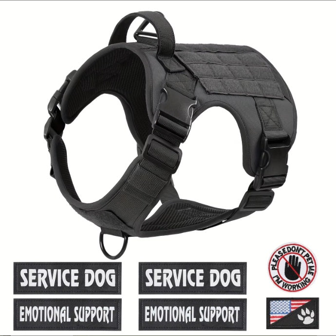 Hiphoppet US Local Tactical Service Dog Harness Vest Adjustable Reflective No Pulling Large Dog Harness With Metal Buckle
